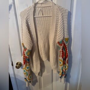 Dreamers Cream Cardigan with Colorful Sleeve Accents